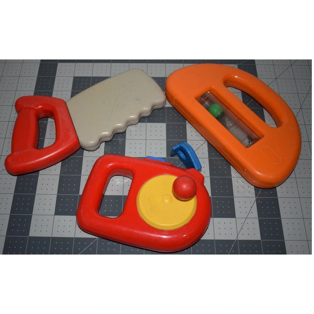 Vintage Little Tikes Toy Tools Set Tape Measure Level Hand Saw Rattle Movement